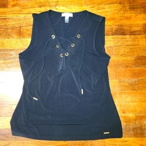 🔥SALE Calvin Klein Women's Black Lace-up Front Sleeveless Blouse